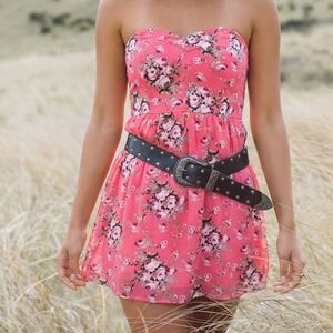 Xhilaration Romantic Pinup Coral Floral Sweetheart Neckline Stralless Dress S/M